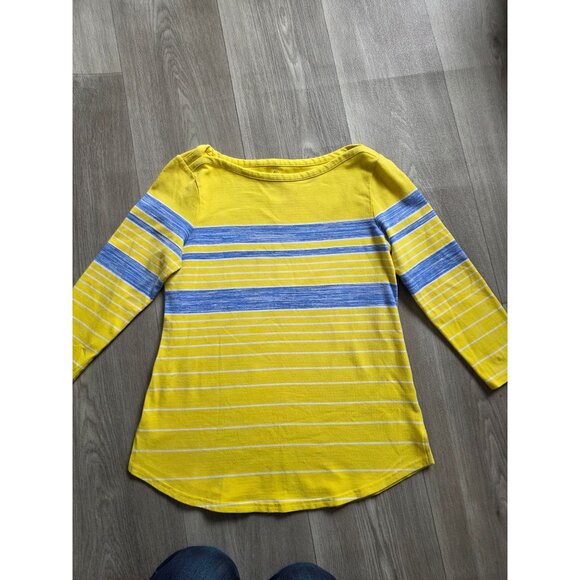 Talbots XS Yellow & Blue Striped 3/4 Sleeve Top - Picture 4 of 7